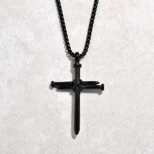 Black Gun Metal Cross Steel Hearts Necklace