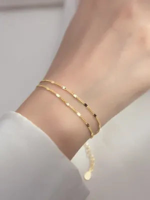 Layered Double Dainty Bracelet 925 Sterling Silver 18k Gold Plated Shimmer Metals Hypoallergenic Bracelet