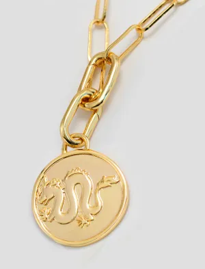 LUCKY DRAGON Charm Coin Pendant Necklace | Gender Neutral